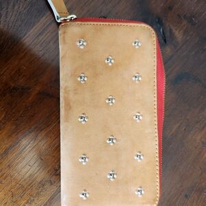 Miss Albright Anthropologie Red Leather Studded Wallet Zip Around Boho Western